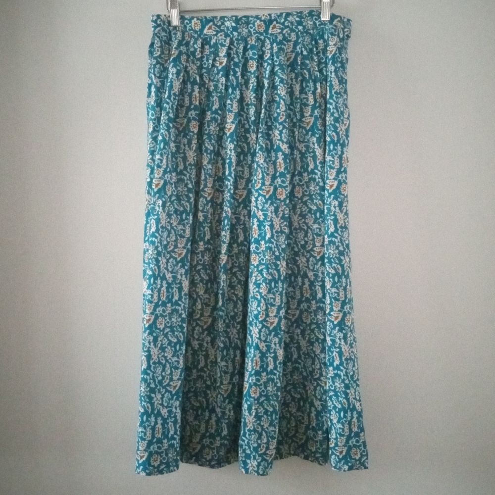 💃Maxi Skirt | Turquoise and Beige Print | Made in Canada | Size 12